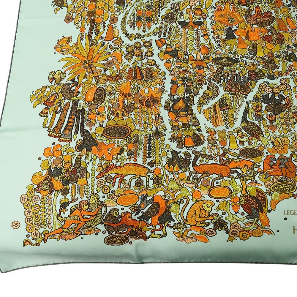 Hermes Scarf Muffler for Women Carre 90 LEGEND MOGHOLE Silk Pale Green Orange... - Picture 4 of 10